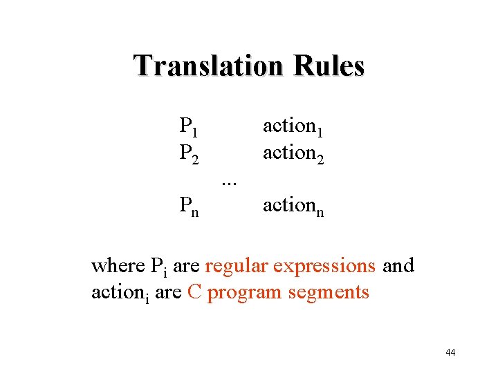 Translation Rules P 1 P 2 Pn . . . action 1 action 2