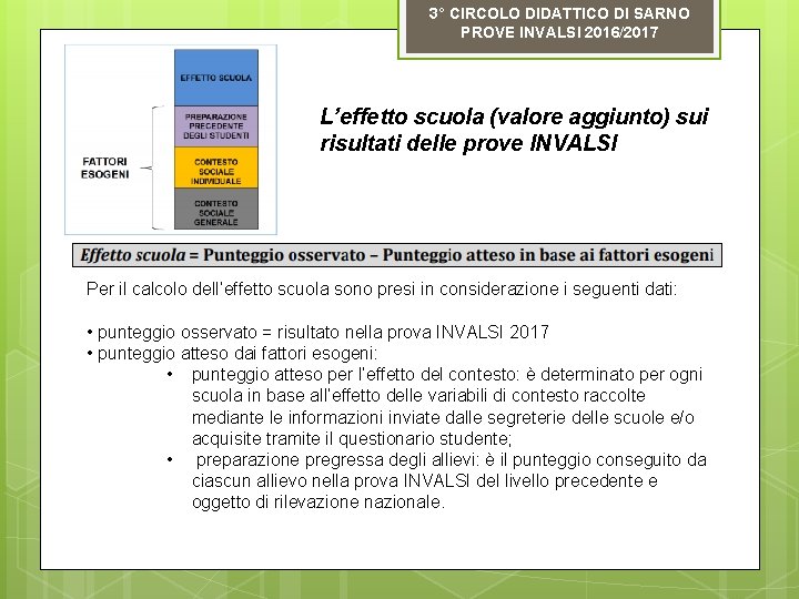 3° CIRCOLO DIDATTICO DI SARNO PROVE INVALSI 2016/2017 L’effetto scuola (valore aggiunto) sui risultati