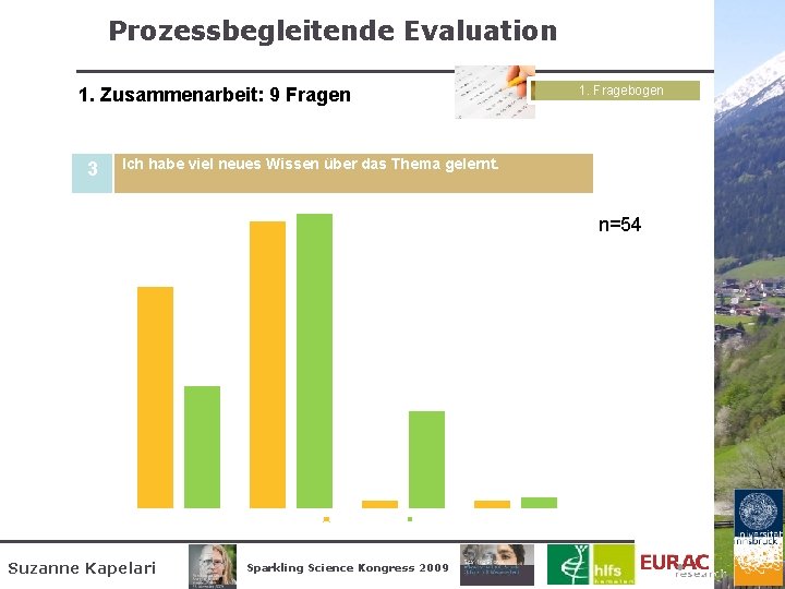 Prozessbegleitende Evaluation 1. Fragebogen 1. Zusammenarbeit: 9 Fragen Ich habe viel neues Wissen über