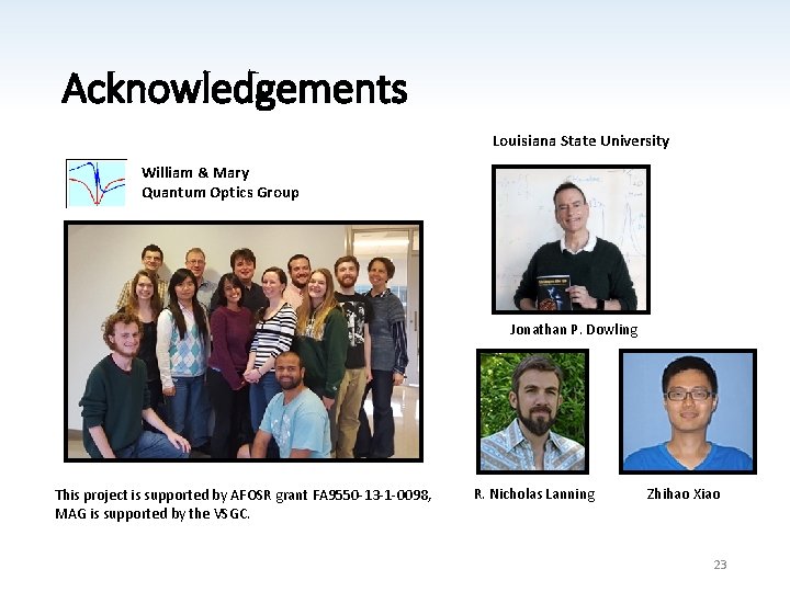 Acknowledgements Louisiana State University William & Mary Quantum Optics Group Jonathan P. Dowling This