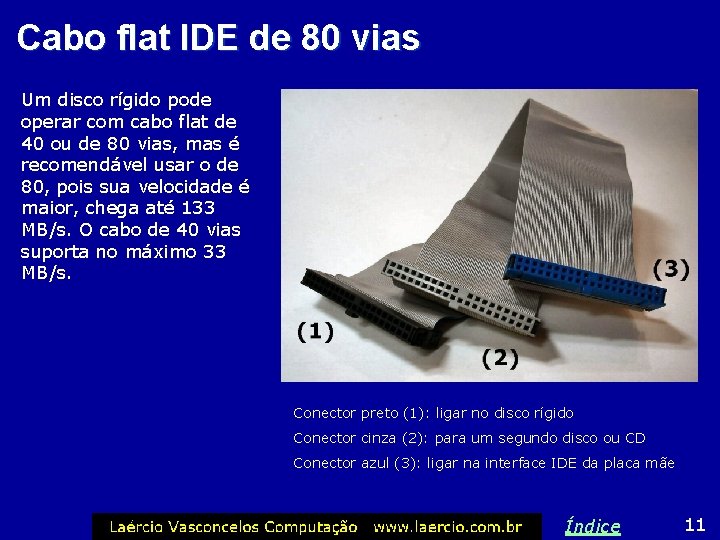 Cabo flat IDE de 80 vias Um disco rígido pode operar com cabo flat