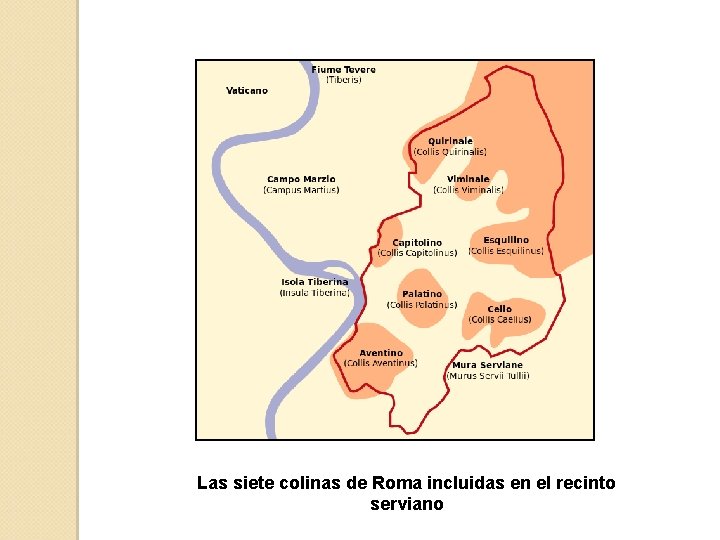 Las siete colinas de Roma incluidas en el recinto serviano 