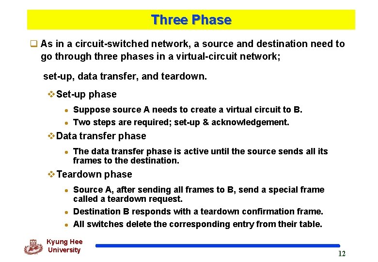 Three Phase q As in a circuit-switched network, a source and destination need to