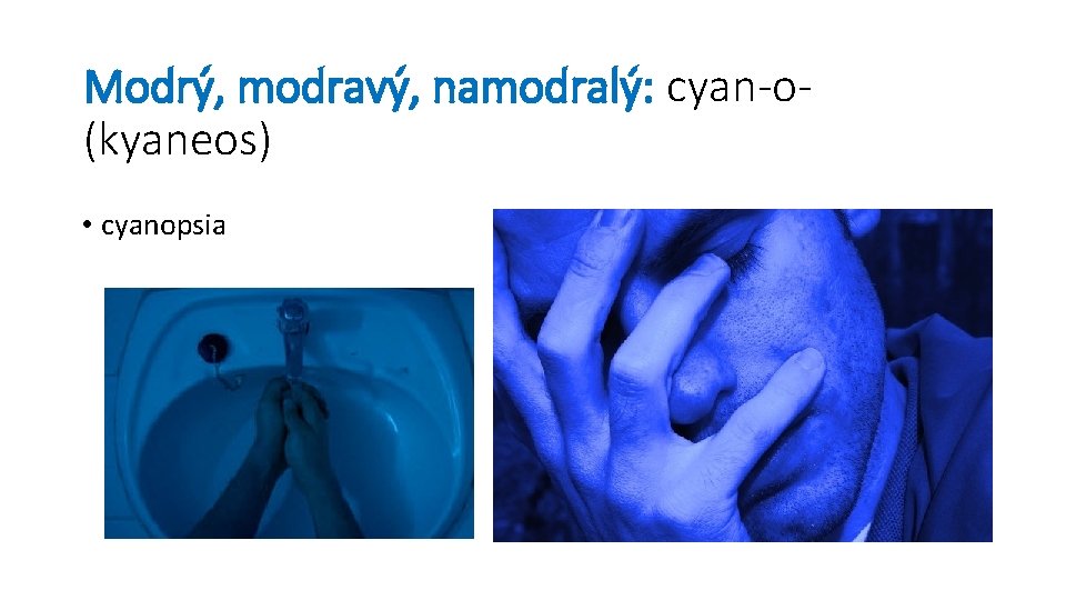 Modrý, modravý, namodralý: cyan-o(kyaneos) • cyanopsia 