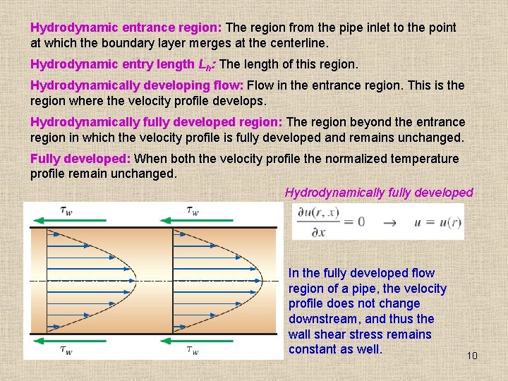 Hydrodynamic entrance region: The region from the pipe inlet to the point at which