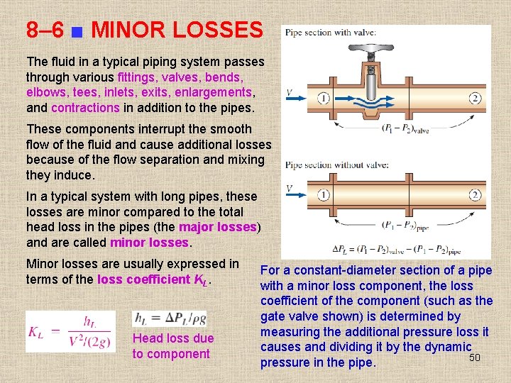 8– 6 ■ MINOR LOSSES The fluid in a typical piping system passes through