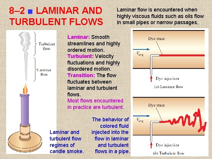 8– 2 ■ LAMINAR AND TURBULENT FLOWS Laminar flow is encountered when highly viscous