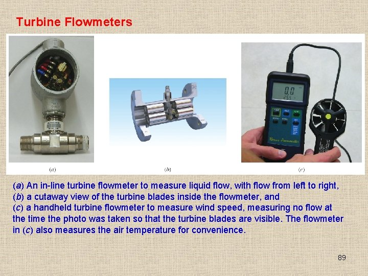 Turbine Flowmeters (a) An in-line turbine flowmeter to measure liquid flow, with flow from