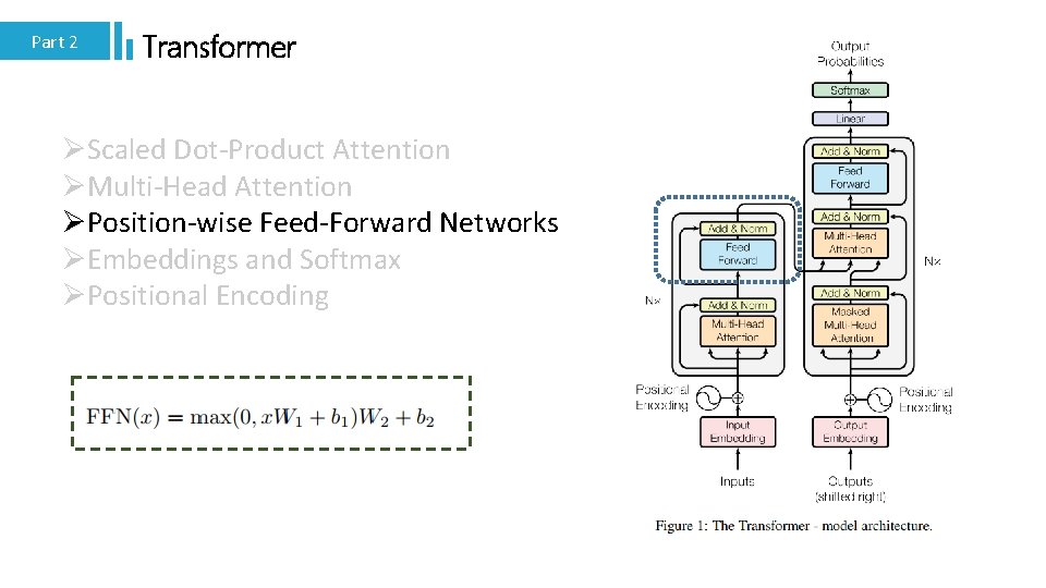 Part 2 Transformer ØScaled Dot-Product Attention ØMulti-Head Attention ØPosition-wise Feed-Forward Networks ØEmbeddings and Softmax