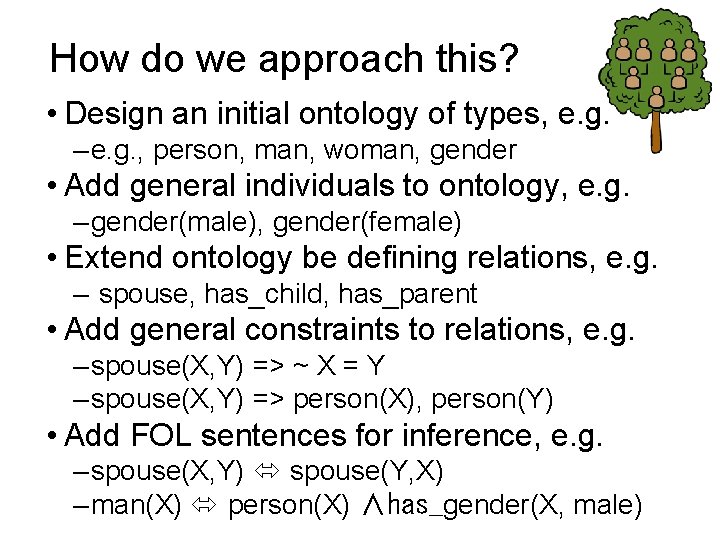 How do we approach this? • Design an initial ontology of types, e. g.