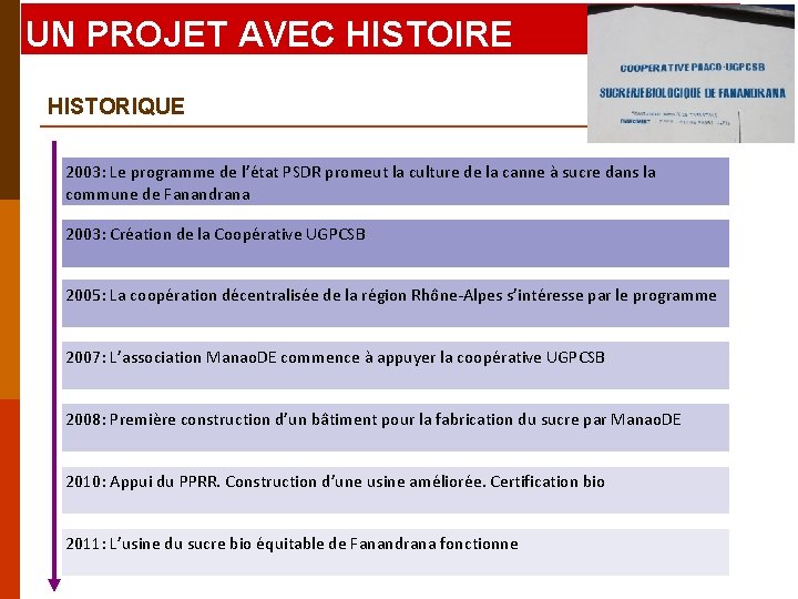 UN PROJET AVEC HISTOIRE HISTORIQUE 2003: Le programme de l’état PSDR promeut la culture