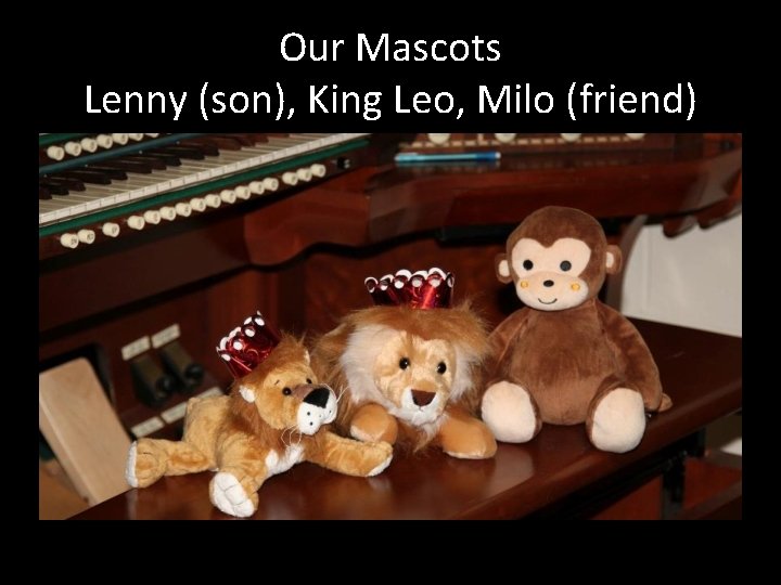 Our Mascots Lenny (son), King Leo, Milo (friend) 