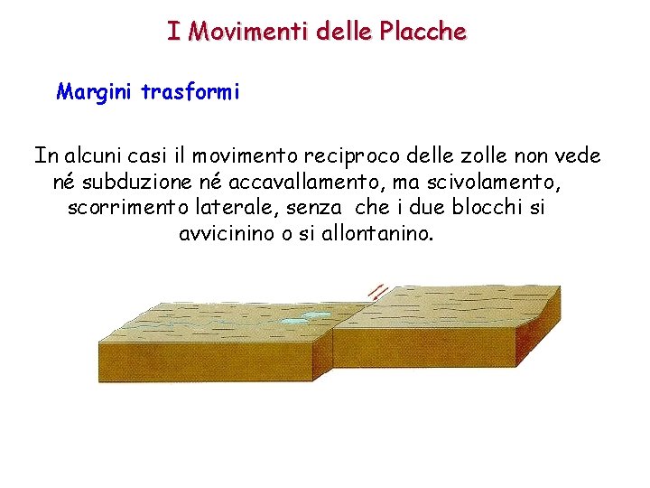I Movimenti delle Placche Margini trasformi In alcuni casi il movimento reciproco delle zolle I Movimenti delle Placche Margini trasformi In alcuni casi il movimento reciproco delle zolle