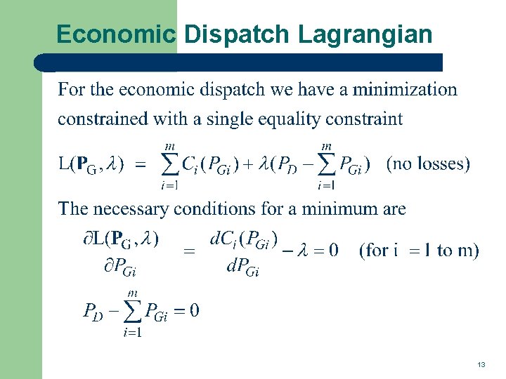 Economic Dispatch Lagrangian 13 