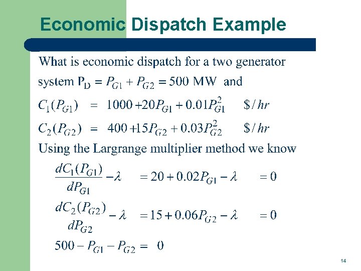 Economic Dispatch Example 14 