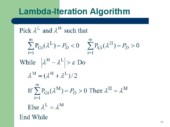 Lambda-Iteration Algorithm 17 