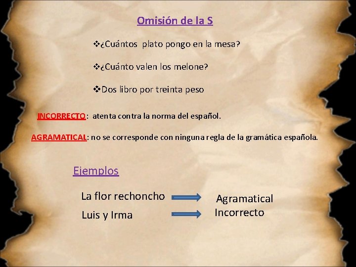Omisión de la S v¿Cuántos plato pongo en la mesa? v¿Cuánto valen los melone? Omisión de la S v¿Cuántos plato pongo en la mesa? v¿Cuánto valen los melone?