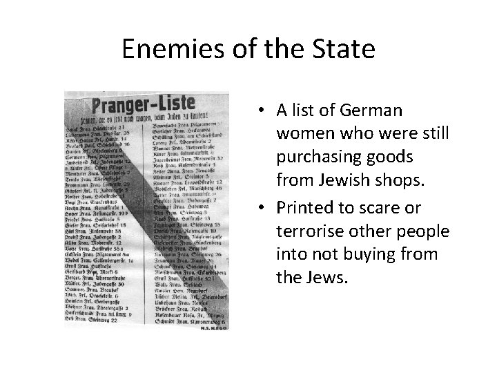 Enemies of the State • A list of German women who were still purchasing