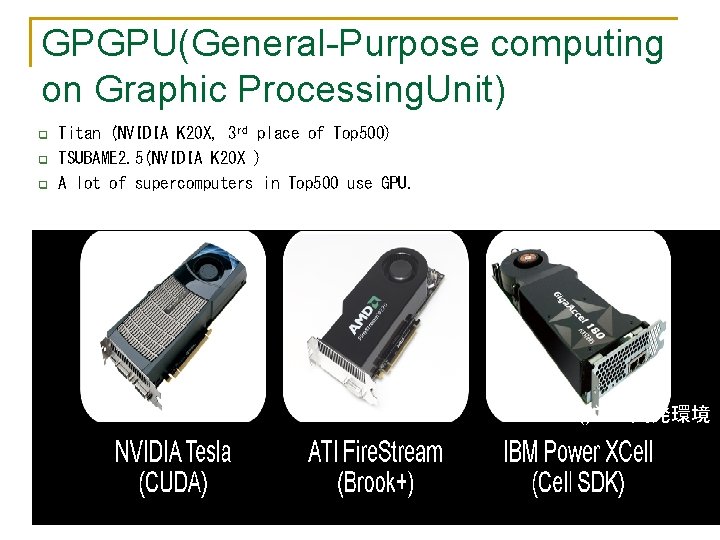 GPGPU(General-Purpose computing on Graphic Processing. Unit) q q q Titan (NVIDIA K 20 X,