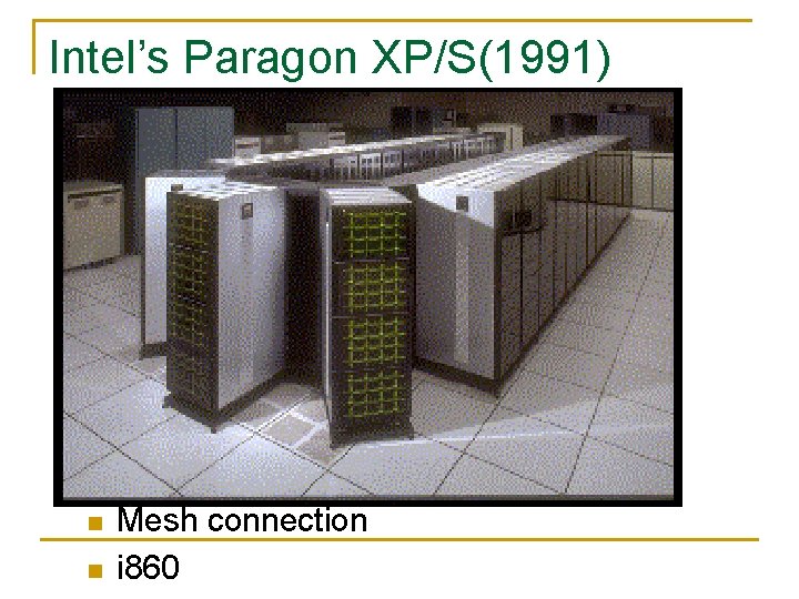 Intel’s Paragon XP/S(1991) n n Mesh connection i 860 