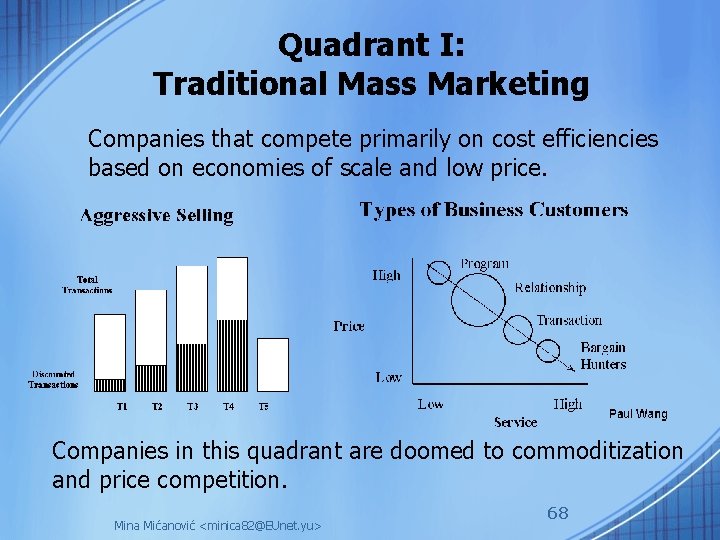 Quadrant I: Traditional Mass Marketing Companies that compete primarily on cost efficiencies based on