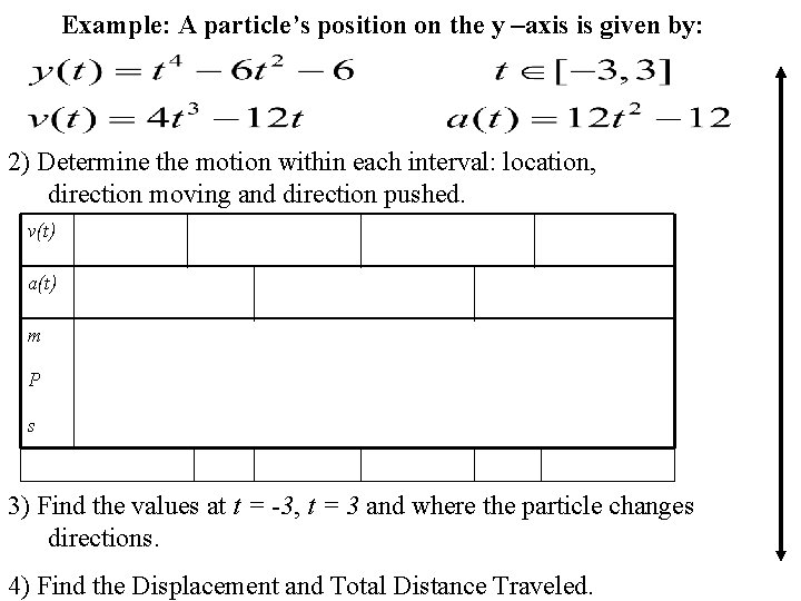 Example: A particle’s position on the y –axis is given by: 2) Determine the