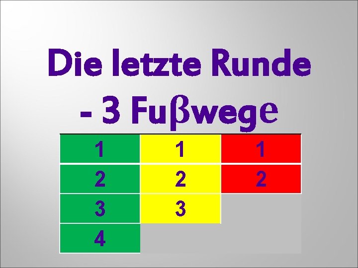 Die letzte Runde - 3 Fuβwegе 1 2 3 4 1 2 3 1