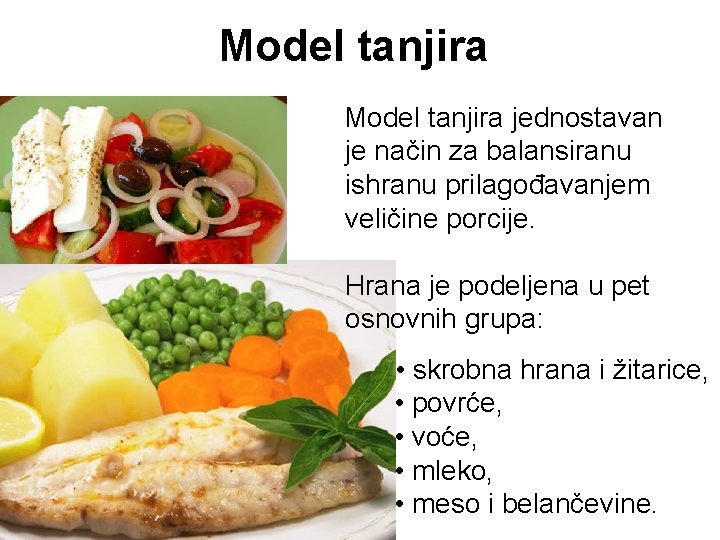 Model tanjira jednostavan je način za balansiranu ishranu prilagođavanjem veličine porcije. Hrana je podeljena