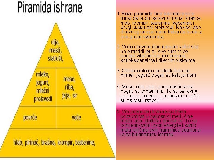 1. Bazu piramide čine namirnice koje treba da budu osnovna hrana: žitarice, hleb, 1. Bazu piramide čine namirnice koje treba da budu osnovna hrana: žitarice, hleb,