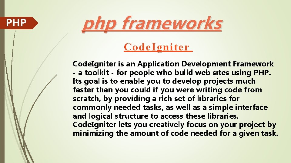 PHP php frameworks Code. Igniter is an Application Development Framework - a toolkit -