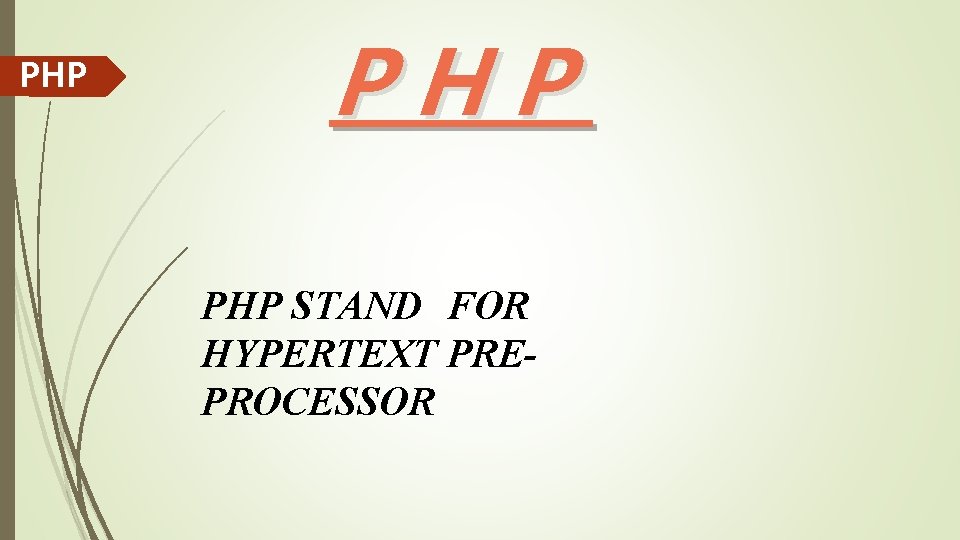 PHP PHP STAND FOR HYPERTEXT PREPROCESSOR 