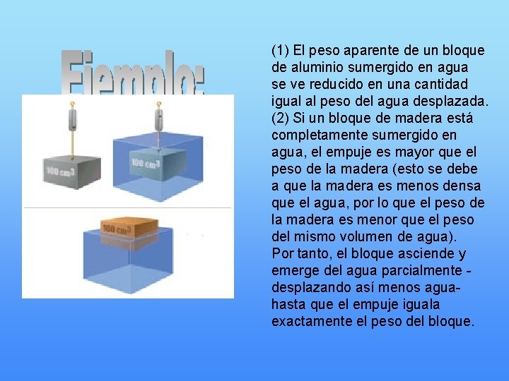 (1) El peso aparente de un bloque de aluminio sumergido en agua se ve