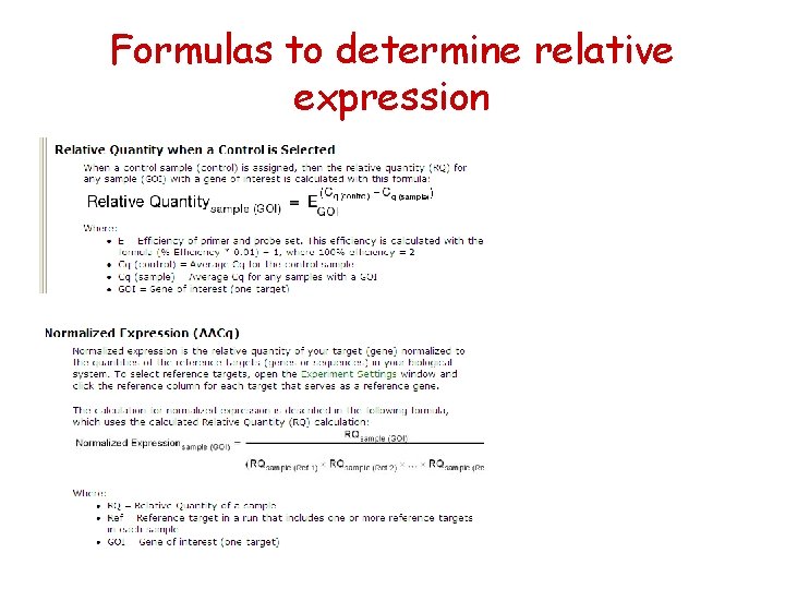 Formulas to determine relative expression 