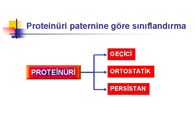 Proteinüri paternine göre sınıflandırma GEÇİCİ PROTEİNÜRİ ORTOSTATİK PERSİSTAN 