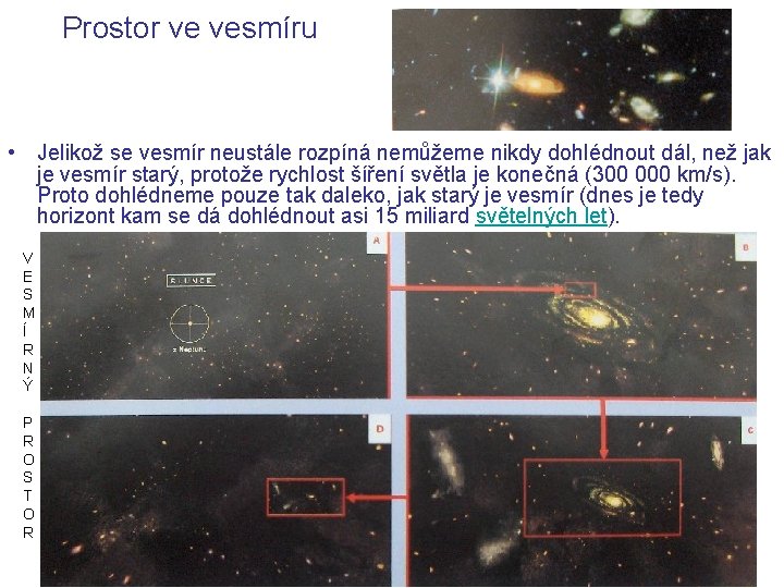 Prostor ve vesmíru • Jelikož se vesmír neustále rozpíná nemůžeme nikdy dohlédnout dál, než