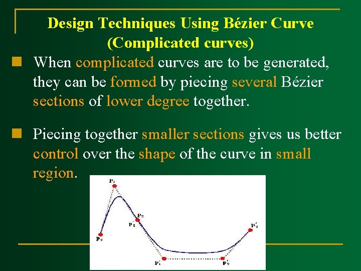 Design Techniques Using Bézier Curve (Complicated curves) n When complicated curves are to be
