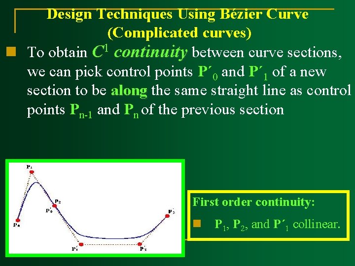 Design Techniques Using Bézier Curve (Complicated curves) n To obtain C 1 continuity between