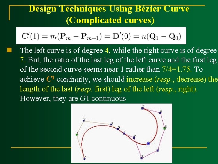 Design Techniques Using Bézier Curve (Complicated curves) n The left curve is of degree