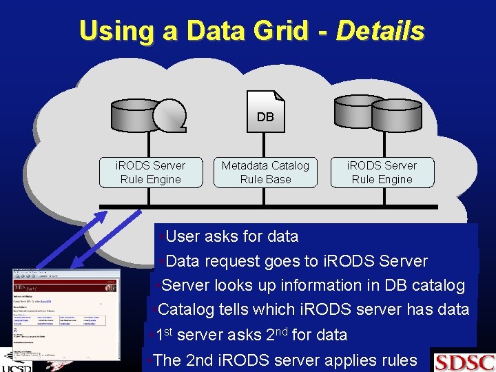 Using a Data Grid - Details DB i. RODS Server Rule Engine Metadata Catalog