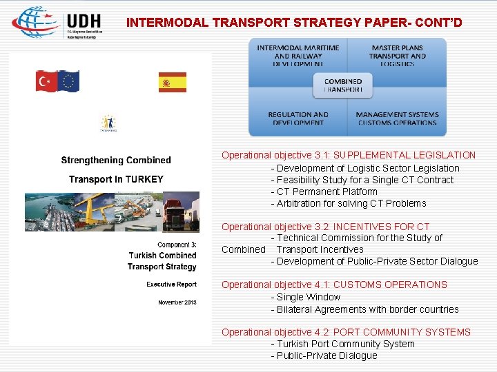 INTERMODAL TRANSPORT STRATEGY PAPER- CONT’D Operational objective 3. 1: SUPPLEMENTAL LEGISLATION - Development of