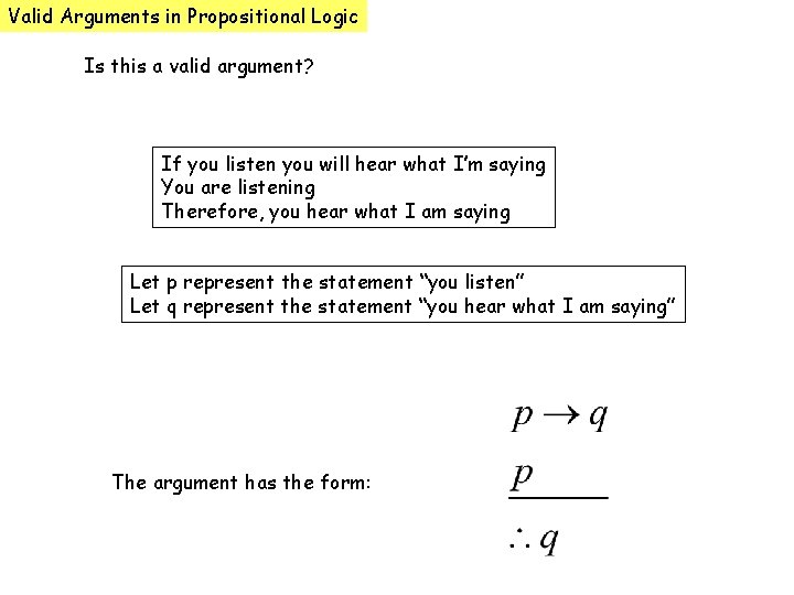 Valid Arguments in Propositional Logic Is this a valid argument? If you listen you