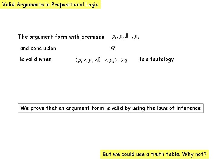 Valid Arguments in Propositional Logic The argument form with premises and conclusion is valid