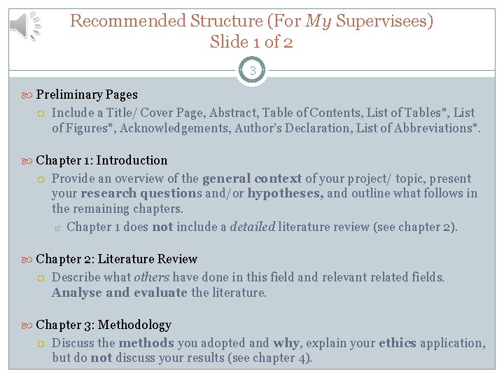 Recommended Structure (For My Supervisees) Slide 1 of 2 3 Preliminary Pages Include a