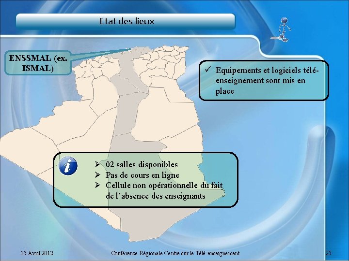 Etat des lieux ENSSMAL (ex. ISMAL) ü Equipements et logiciels téléenseignement sont mis en