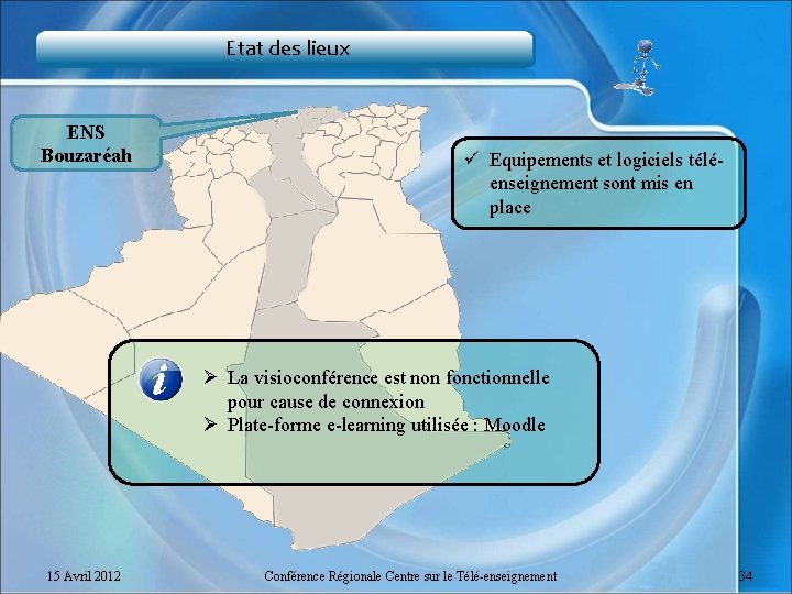 Etat des lieux ENS Bouzaréah ü Equipements et logiciels téléenseignement sont mis en place