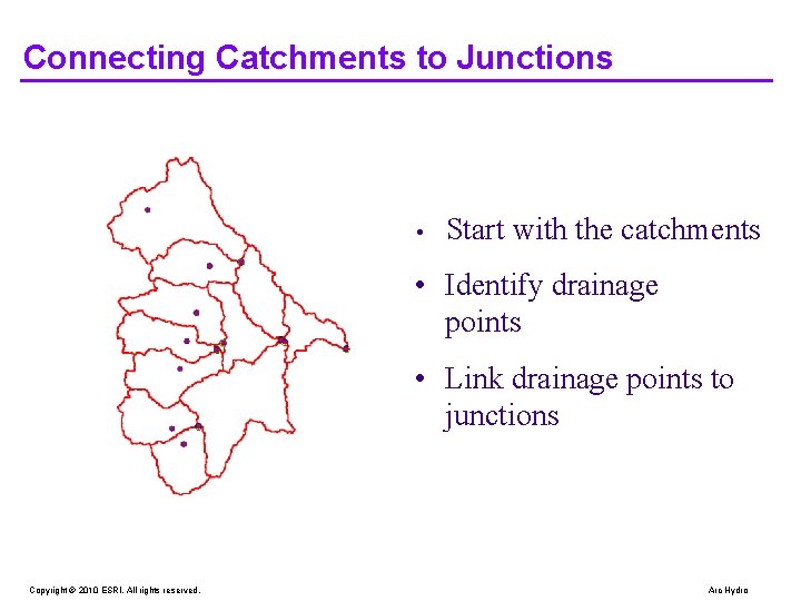 Connecting Catchments to Junctions • Start with the catchments • Identify drainage points • Connecting Catchments to Junctions • Start with the catchments • Identify drainage points •