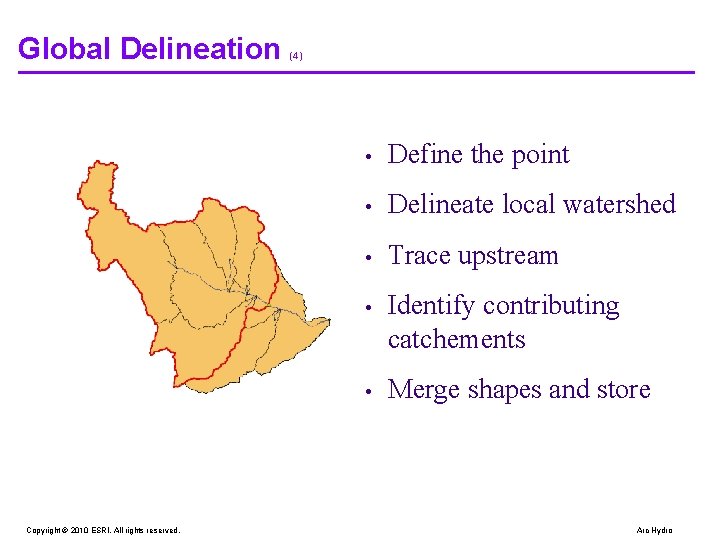 Global Delineation Copyright © 2010 ESRI. All rights reserved. (4) • Define the point Global Delineation Copyright © 2010 ESRI. All rights reserved. (4) • Define the point