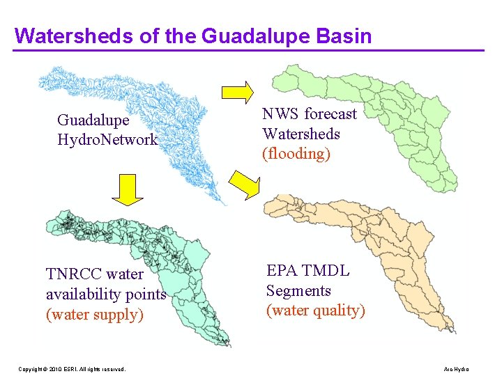 Watersheds of the Guadalupe Basin Guadalupe Hydro. Network TNRCC water availability points (water supply) Watersheds of the Guadalupe Basin Guadalupe Hydro. Network TNRCC water availability points (water supply)