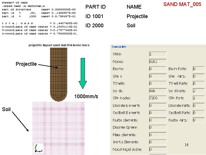 PART ID NAME ID 1001 Projectile ID 2000 Soil SAND MAT_005 Projectile 1000 mm/s