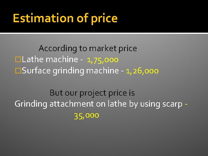Estimation of price According to market price �Lathe machine - 1, 75, 000 �Surface